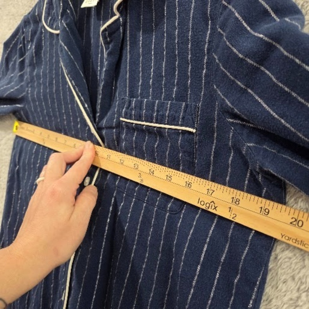 Lands End Nightgown Women's XS Blue Flannel Striped Button Up Long Sleeve Cotton - Picture 5 of 7